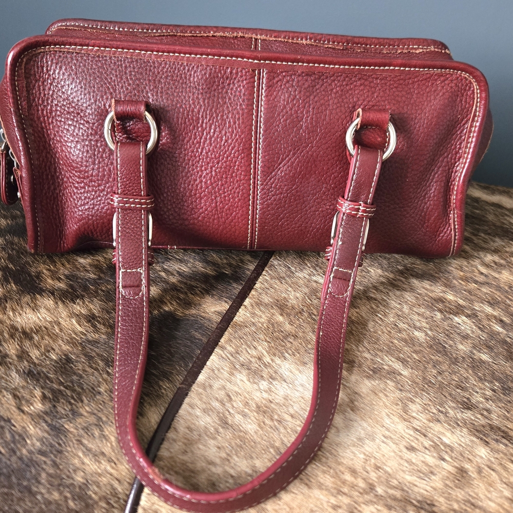 AmeriLeather Burgundy Leather Satchel Pebbled Zip Shoulder Bag